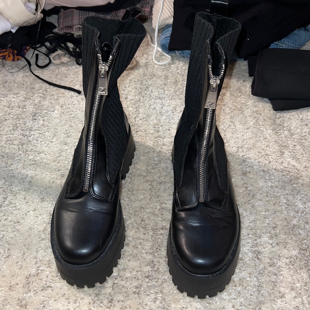 Black Zara sock leather combat boots